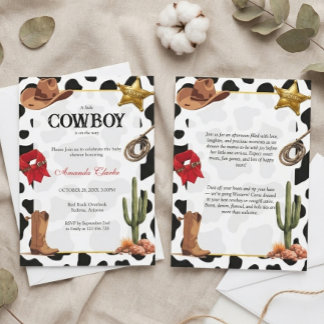 Schwarz-weißer Western-Baby-Cowboy-Baby-Shower  Einladung