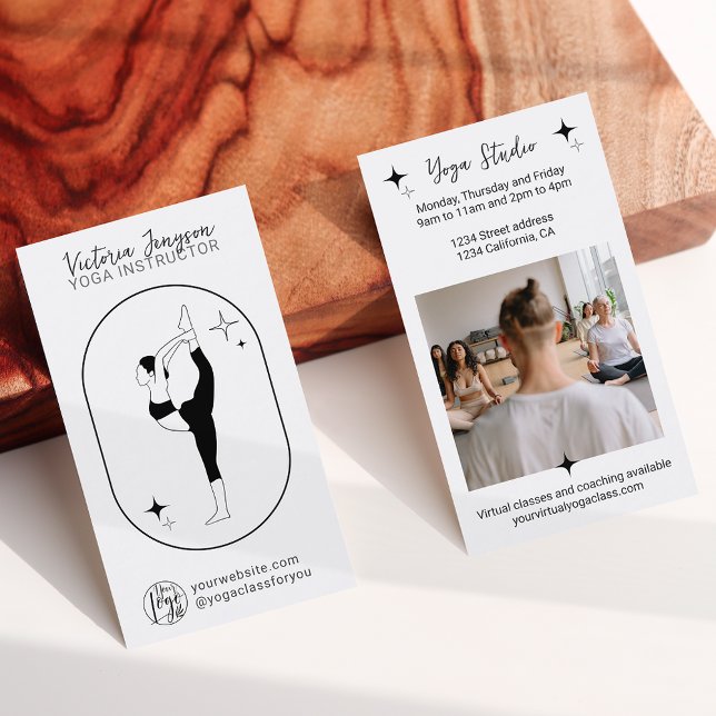 Schwarz-weißer Yogalehrer Visitenkarte (Von Creator hochgeladen)
