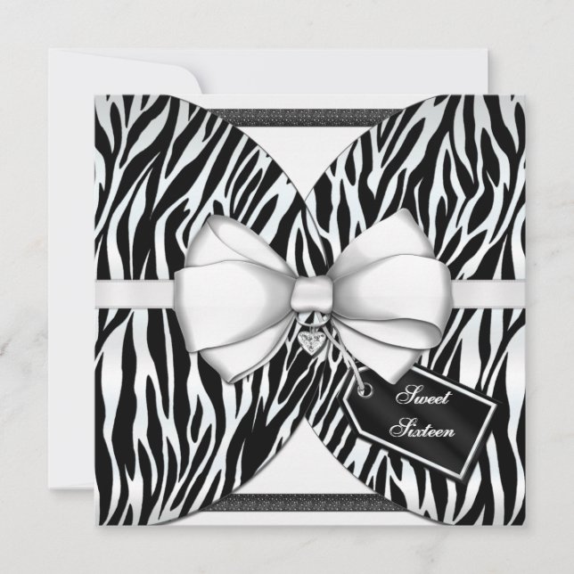 Schwarz-weißer Zebra laden Band u. Jeweled Bogen Einladung (Vorderseite)