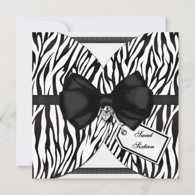 Schwarz-weißer Zebra laden Band u. Jeweled Bogen Einladung (Vorderseite)