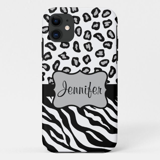 Schwarz-weißer Zebra Leopard Hautname Personalisie Case-Mate iPhone Hülle (Rückseite)