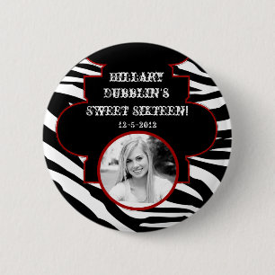 Schwarz-weißer Zebradruck-Tierfoto-Button Button