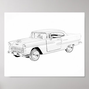 Schwarz-weißer Zweiton 1955 Chevy Bel Air Poster