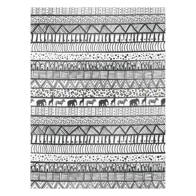 Schwarz-weißes afrikanisches Stammesmuster Tischdecke (Vorderseite)
