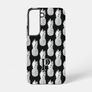Schwarz-weißes Ananas-Muster mit individuellem Mon Samsung Galaxy Hülle