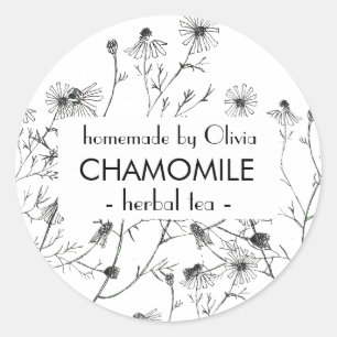 Schwarz-weißes Aquarell Chamomile Tee Runder Aufkleber
