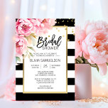 Schwarz-weißes Aquarell Rosa Brautparty Einladung<br><div class="desc">Trendy und moderne bearbeitbare Vorlagen laden zum Brautparty in schwarz und weiß. Imitate Goldrahmen mit Aquarell rosa Blume auf Ecke. Alle Texte können bearbeitet und geändert werden; Schriftart,  Farbe und Größe. Kontaktieren Sie Designer für weitere Variationen oder Hilfe.</div>