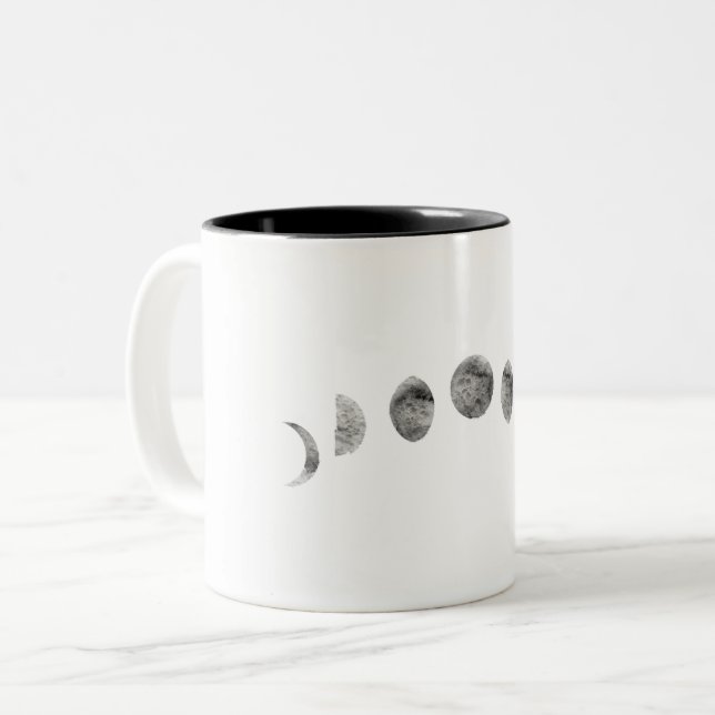 Schwarz-weißes Aquarellmoon setzt moderne Minimalp Zweifarbige Tasse (Vorderseite Links)