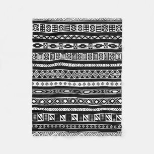 Schwarz-weißes aztekisches Stammes- geometrisches Fleecedecke