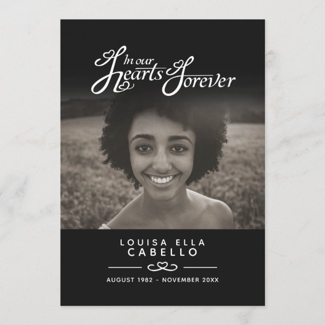 Schwarz-weißes Beerdigungsprogramm für Herz für im Programm (Vorderseite)