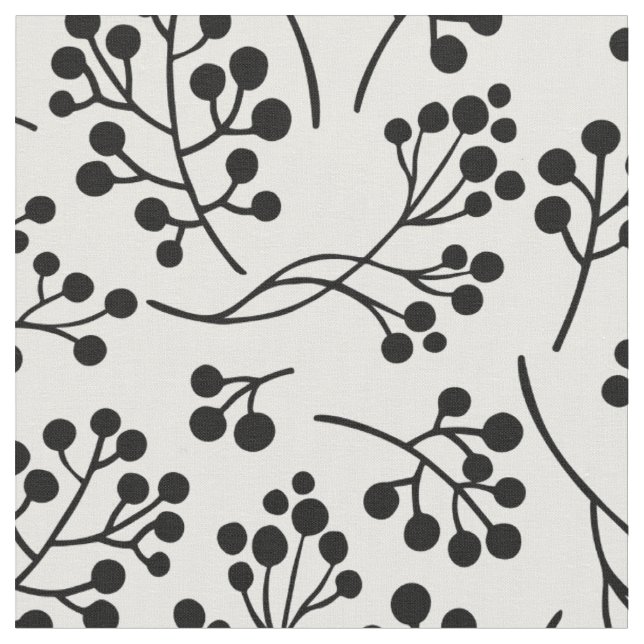 Schwarz-weißes Berry-Botanisches Muster Stoff (Nahaufnahme)