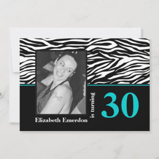 Schwarz-weißes blaues Zebra-Foto 30. Geburtstag Einladung