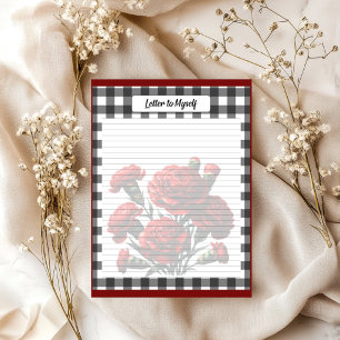 Schwarz-weißes Blumen-Gingham_ Brief an mich selbs Notizblock