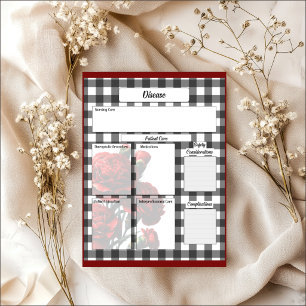 Schwarz-weißes Blumen-Gingham_ Disease Temp 2 Notizblock