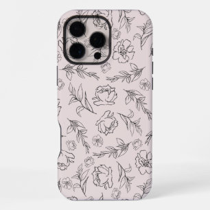 Schwarz-weißes Blumenhintergrundmuster iPhone 16 Pro Max Hülle