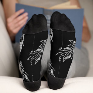 Schwarz-weißes Blumenmuster mit eigener Marke Socken