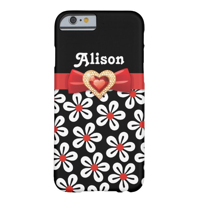 Schwarz-weißes Blumenmuster mit rotem Bogen und Ju Case-Mate iPhone Hülle (Rückseite)