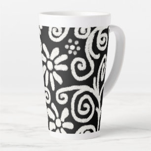 Schwarz-weißes Blumenmuster und Wirbel Blume Blume Milchtasse