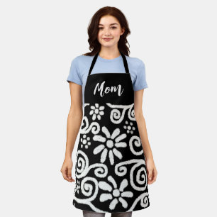 Schwarz-weißes Blumenmuster und Wirbel Blume Blume Schürze