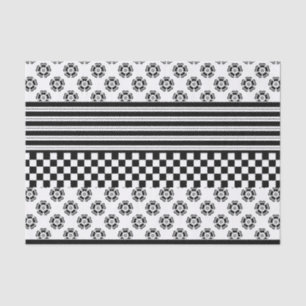 Schwarz-weißes Boho Karo Blumenmuster Seidenpapier