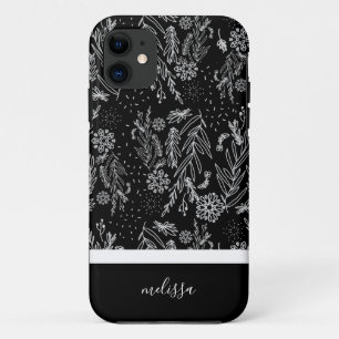 Schwarz-weißes botanisches Doodle-Muster Case-Mate iPhone Hülle