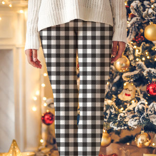 Schwarz-weißes Büffel-Karo-Weihnachten Leggings