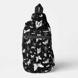 Schwarz-weißes Butterfly-Illustrations-Muster Crossbody Bag