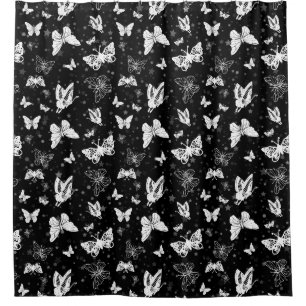 Schwarz-weißes Butterfly-Illustrations-Muster Duschvorhang