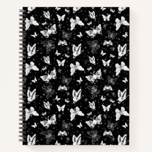 Schwarz-weißes Butterfly-Illustrations-Muster Notizbuch