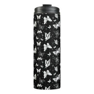 Schwarz-weißes Butterfly-Illustrations-Muster Thermosbecher