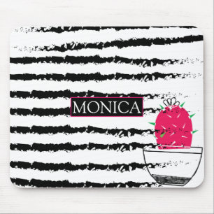 Schwarz-weißes Cactus muster monogram Mousepad
