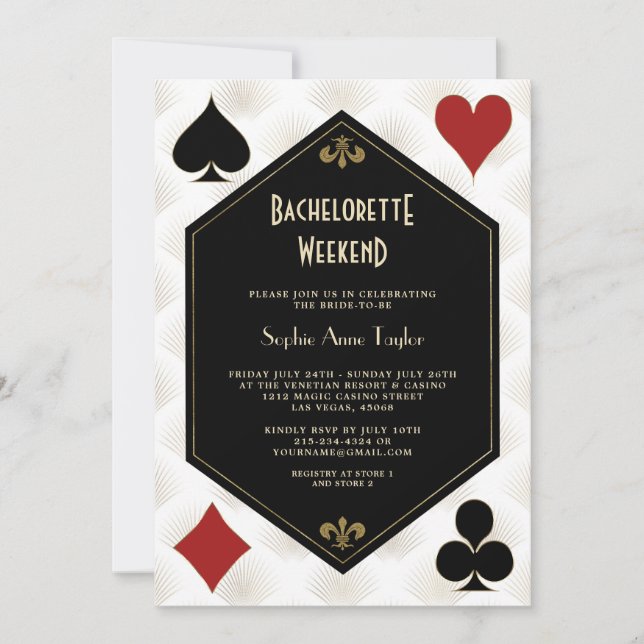Schwarz-weißes Casino Bacheloretto Einladung (Vorderseite)