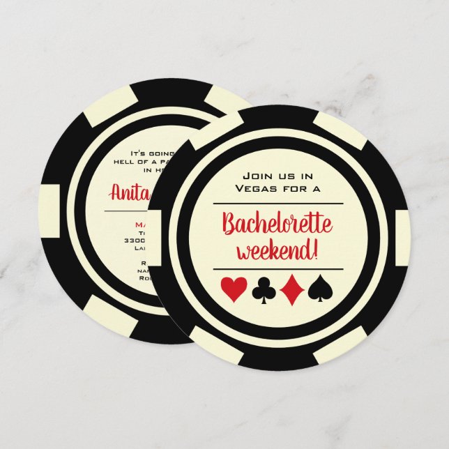 Schwarz-weißes Casino Poker Chip Junggeselinnen-Ab Einladung (Vorne/Hinten)
