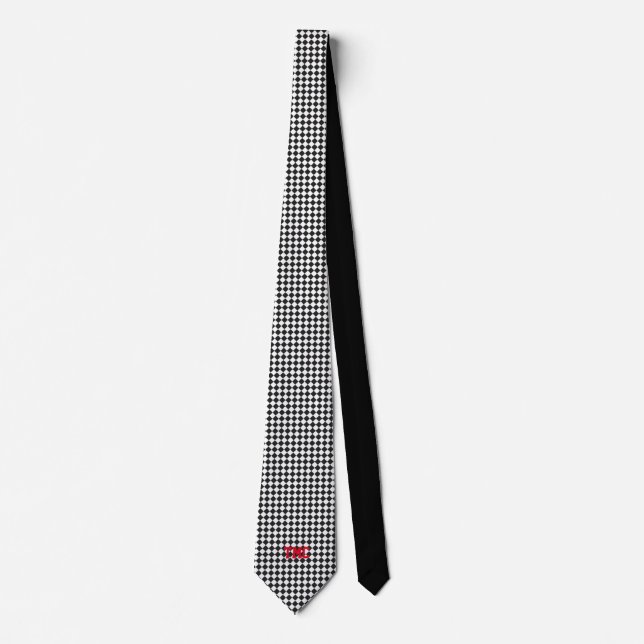 Schwarz-weißes Checkerboard INITIALS Sports Classi Krawatte (Vorderseite)