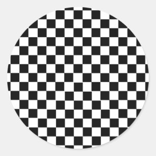 Schwarz-weißes Checkered Runder Aufkleber