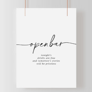 Schwarz-weißes Classic Wedding Open Bar Sign Poster