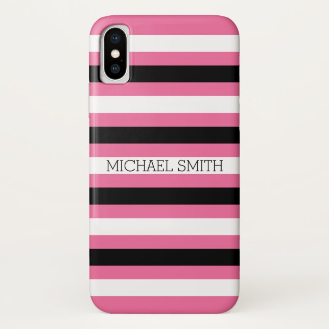 Schwarz-weißes Cyclamen Moderne Streifen Case-Mate iPhone Hülle (Rückseite)