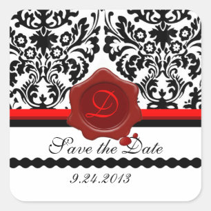 SCHWARZ-WEISSES DAMASK RED WAX SIEGEL MONOGRAMM QUADRATISCHER AUFKLEBER