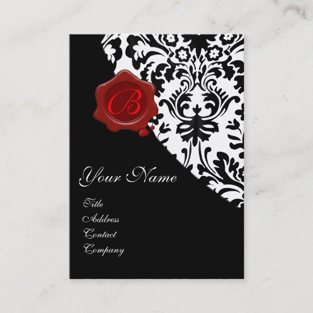 SCHWARZ-WEISSES DAMASK RED WAX SIEGEL MONOGRAMM VISITENKARTE (Vorderseite)