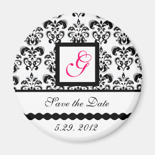 SCHWARZ-WEISSES DAMASK SQUARE-MONOGRAMM Save the D Magnet