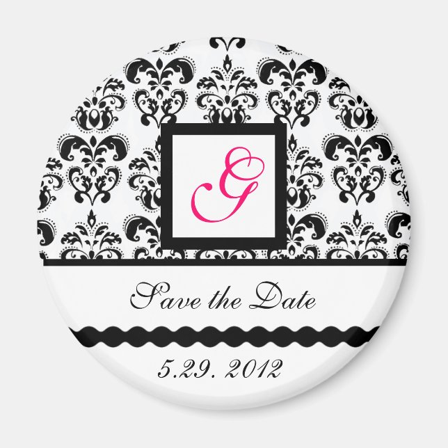 SCHWARZ-WEISSES DAMASK SQUARE-MONOGRAMM Save the D Magnet (Vorne)