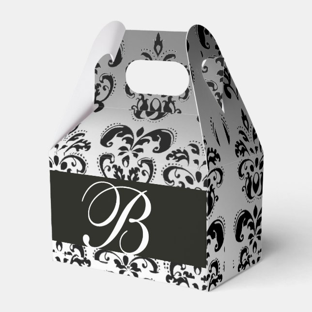 SCHWARZ-WEISSES DAMASK WEDD MONOGRAM Elegante Geschenkschachtel (Vorderseite)