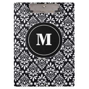 Schwarz-weißes Damast-Monogramm-Klemmbrett Klemmbrett