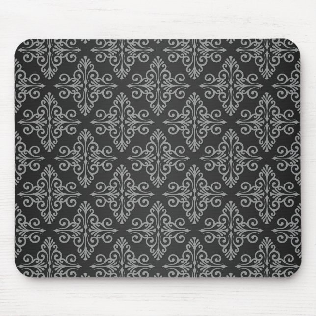 Schwarz-weißes Damastmuster Mousepad (Vorne)