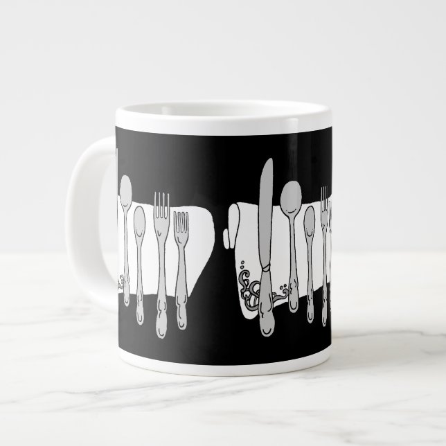 Schwarz-weißes Design von Silverware Jumbo-Tasse (Vorderseite Links)