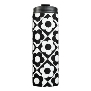 Schwarz-weißes Diamant-Karo-Blumenmuster Thermosbecher