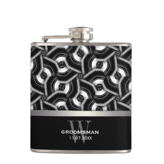 Schwarz-weißes Disc-Muster-Trauzeuge-Geschenk Flachmann