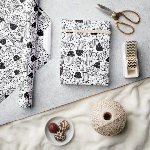 Schwarz-weißes Doodle-Quallenmuster Geschenkpapier
