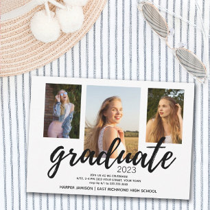 Schwarz-weißes Drei-Foto-Graduierungsparty 2023 Einladung