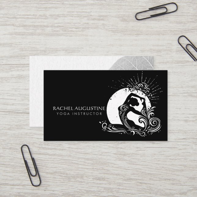 Schwarz-weißes einbändiges Yoga-Pose-Logo von King Visitenkarte (Vorderseite/Rückseite Beispiel)